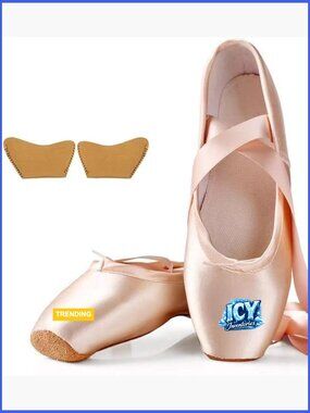Professional Ballet Pointe Shoes with Satin Vamp and Leather Sole